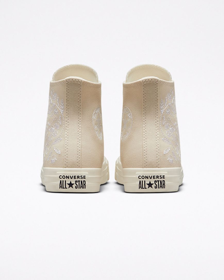 Women's Converse Chuck Taylor All Star Embroidered Floral High Top Shoes Beige White | AU 198E6O